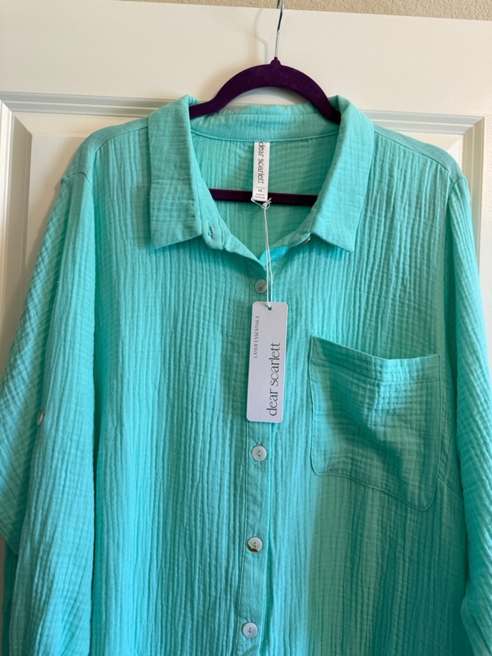 Dear Scarlett Relaxed Button-Front Maxi Dress in Aqua - Picture 3 of 12